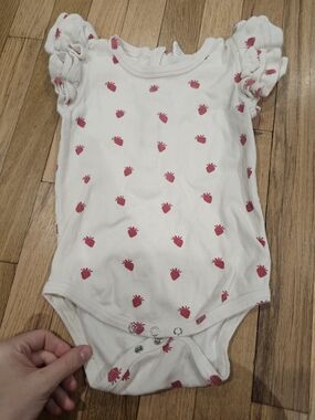 kate quinn White Ribbed One-Piece Bodysuit with Pink Strawberry Print